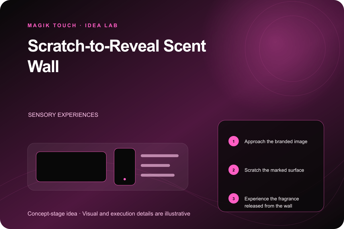Scratch-to-Reveal Scent Wall concept visualization for events by Magik Touch Idea Lab